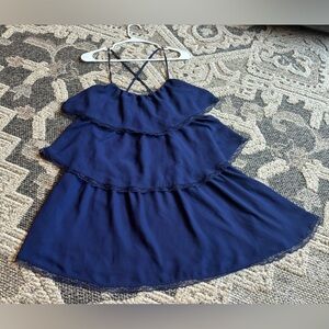E by Eloise Navy Tiered Dress w/ Lace Trim Womens Size Small